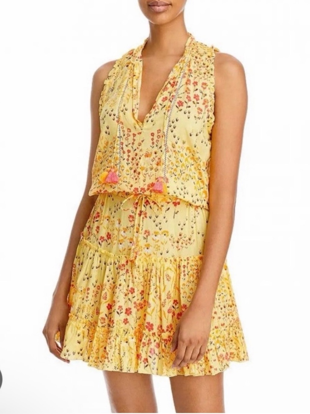 Poupette St. Barth Clara Yellow Floral Mini Dress NWOT